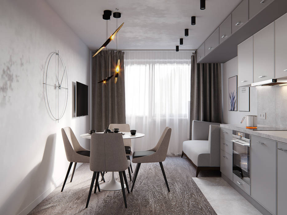 Simple modern appartment with grey kitchen, ANDO ANDO Dapur Modern