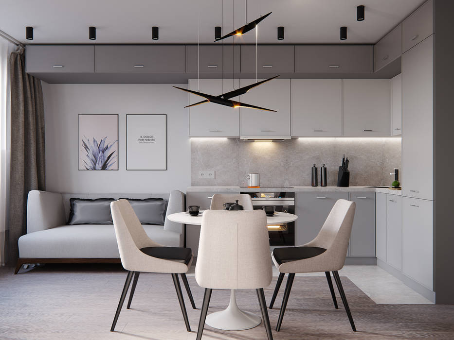 Simple modern appartment with grey kitchen, ANDO ANDO Dapur Modern