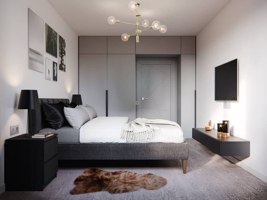 Simple modern appartment with grey kitchen, ANDO ANDO Camera da letto moderna