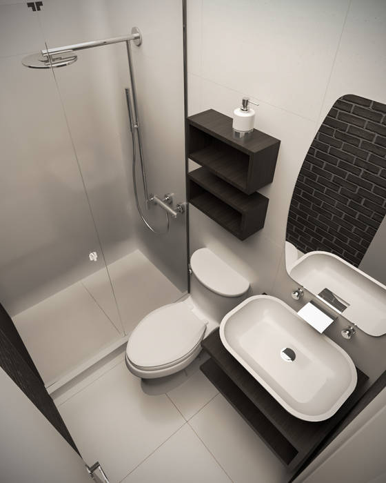 Diseño interior de apartamento unifamiliar, Interiorismo con Propósito Interiorismo con Propósito Modern style bathrooms