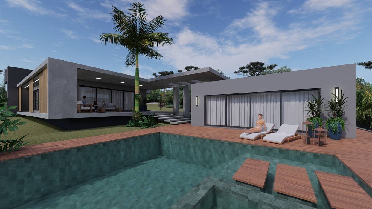 Residência T&T PONTO Arquidesign Piscinas infinitas Concreto casa fachada moderna e contemporânea concreto aparente brise de madeira