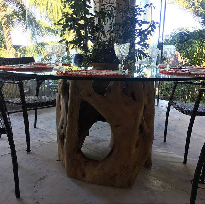 BASE DE MESA FICUS Camacã Design em Madeira Salas de jantar rústicas Madeira Efeito de madeira MESA DE JANTAR, MESA, MADEIRA, WOOD, SUSTENTABILIDADE, SALA DE JANTAR, VARANDA, ESPAÇO GOURMET,Mesas