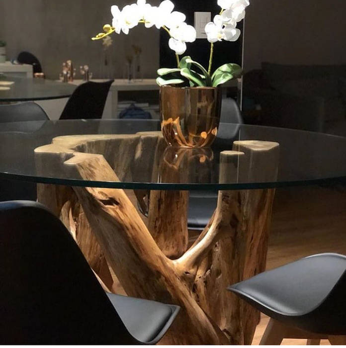BASES DE MESAS, Camacã Design em Madeira Camacã Design em Madeira Ruang Makan Gaya Rustic Kayu Wood effect Tables