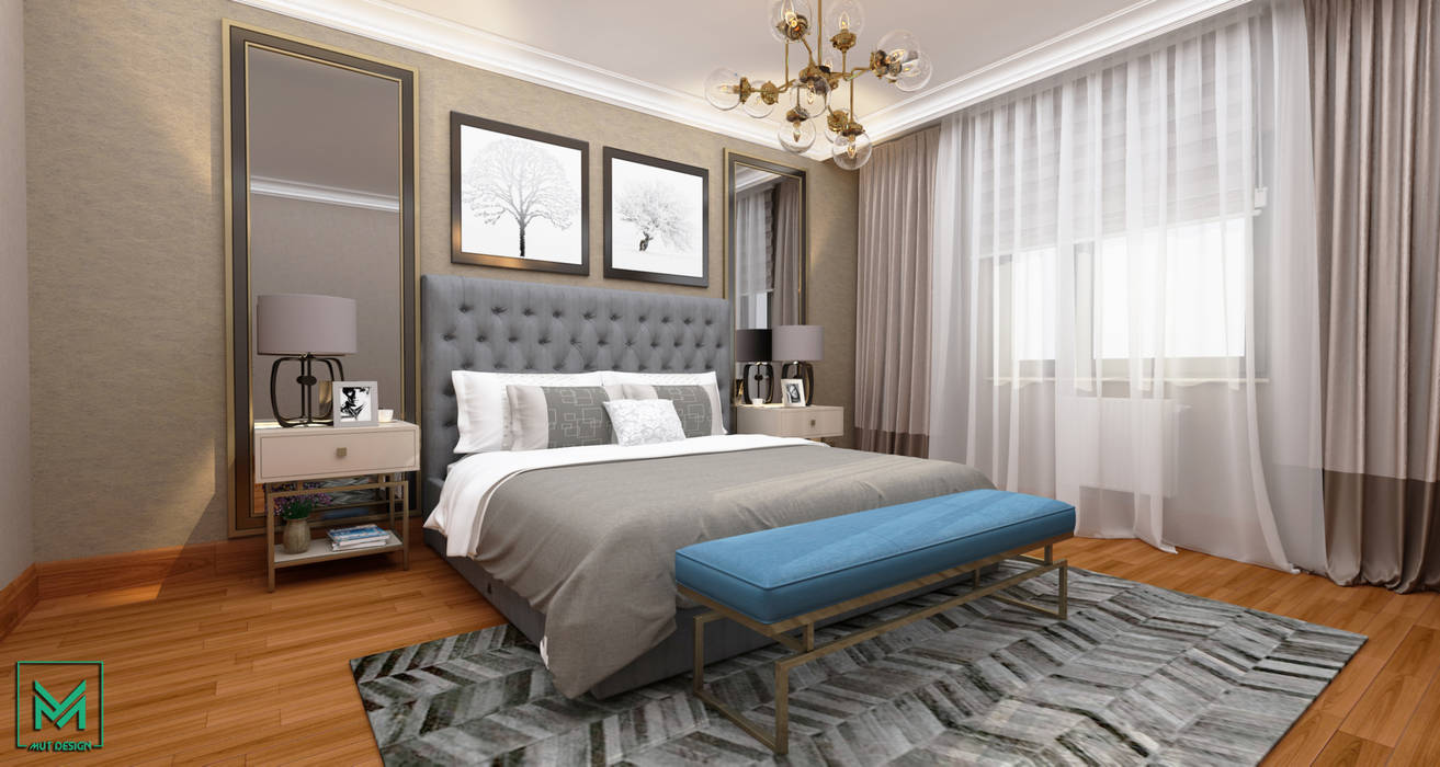 Ankara,Çankaya 3+1 Ev Projesi Yatak Odası Mut Design Modern Yatak Odası mobilya,içmimar,dekorasyon,mutdesign,giyinmeodası,dolap,makyajmasası,puf ,yatak,komidin,şifonyer,yatakodası,Yataklar & Yatak Başları