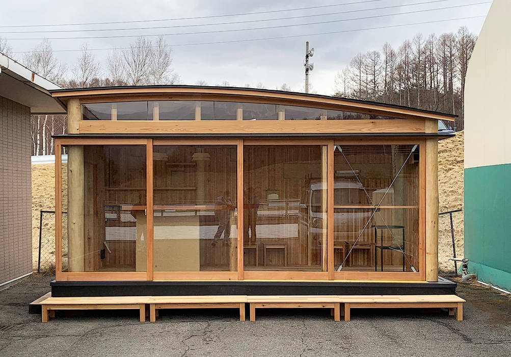 Karamatsu Container, 遠野未来建築事務所 / Tono Mirai architects 遠野未来建築事務所 / Tono Mirai architects Prefabricated home Wood Wood effect