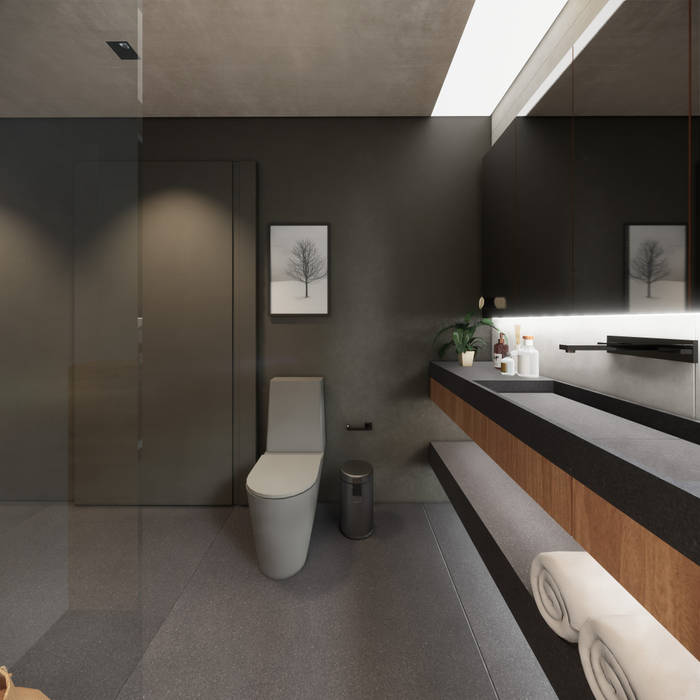 Apartamento Neutro em Contrastes e Madeira, Saulo Magno Arquiteto Saulo Magno Arquiteto Minimalist style bathroom Tiles