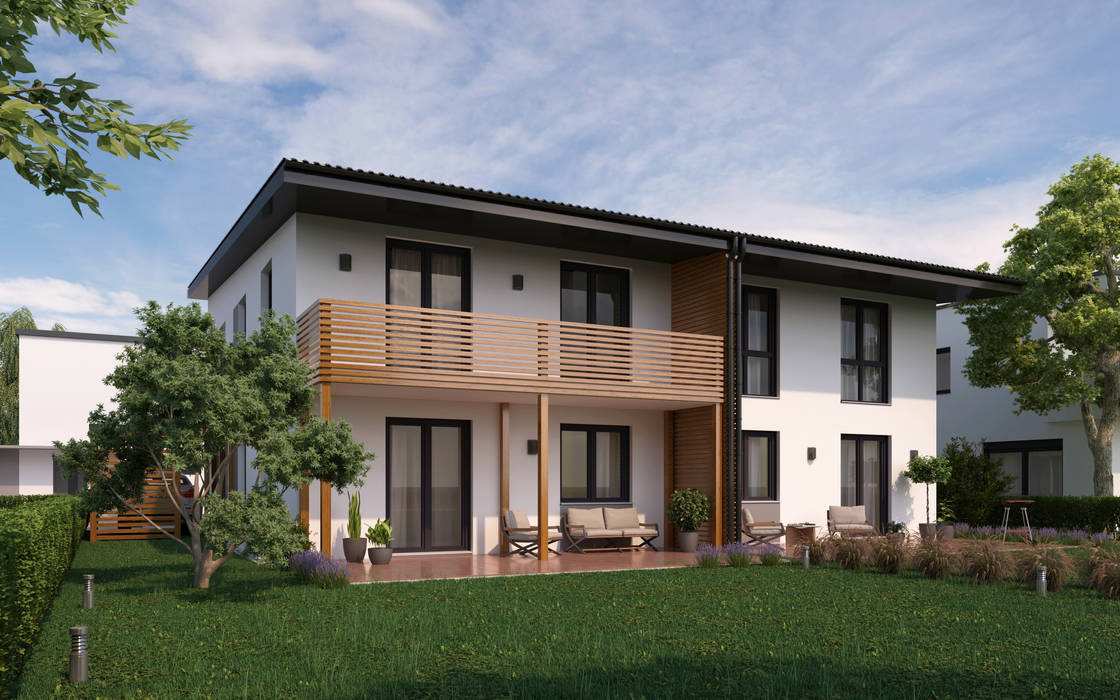 3D Architekturvisualisierung Doppelhaus, GRIFFEL 3D DESIGN GRIFFEL 3D DESIGN Rumah prefabrikasi