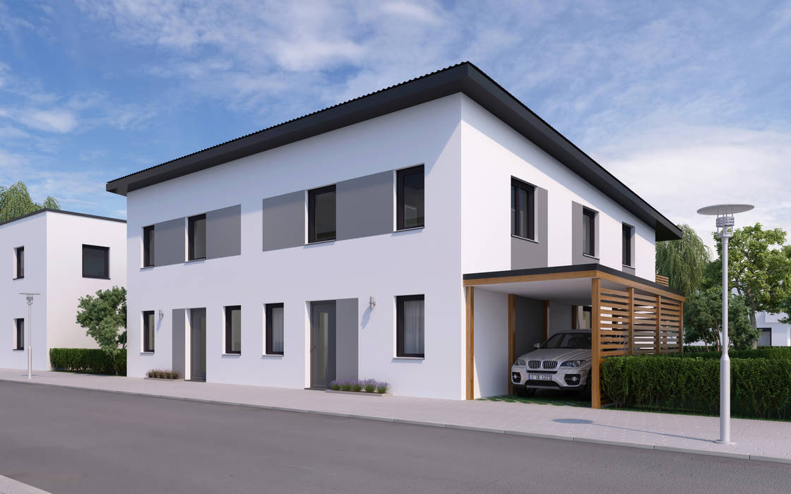 3D Architekturvisualisierung Doppelhaus, GRIFFEL 3D DESIGN GRIFFEL 3D DESIGN Nhà thép tiền chế