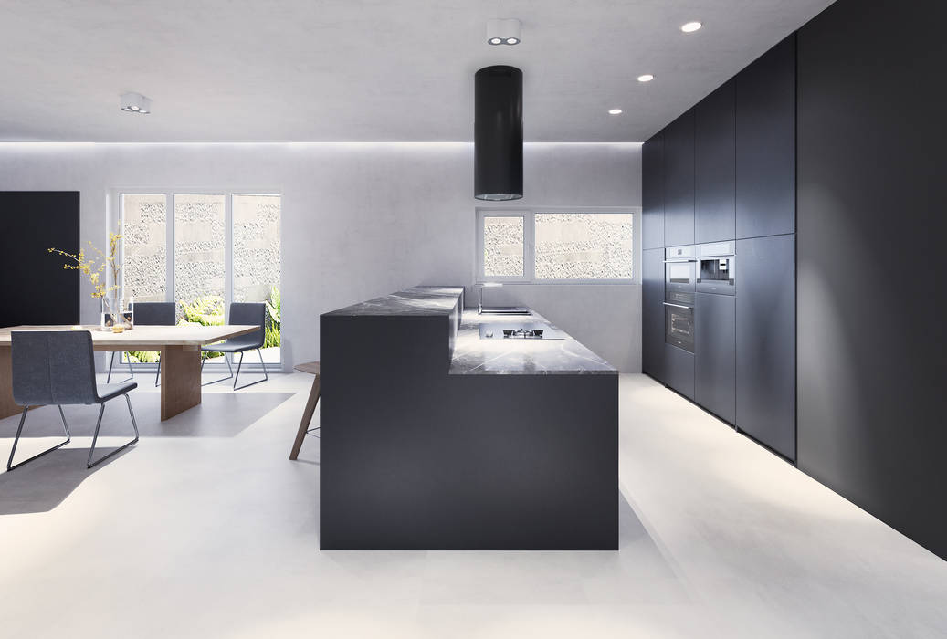 Дом в стиле минимализм 160 м2, дизайн и 3д визуализация дизайн и 3д визуализация Вбудовані кухні Інженерне дерево Прозорий