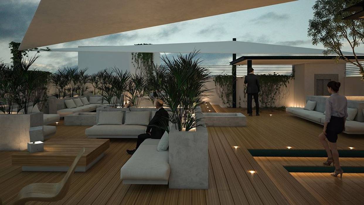 Proyecto de roof garden de la funeraria Infinity., V&B Arquitectos V&B Arquitectos Patios & Decks