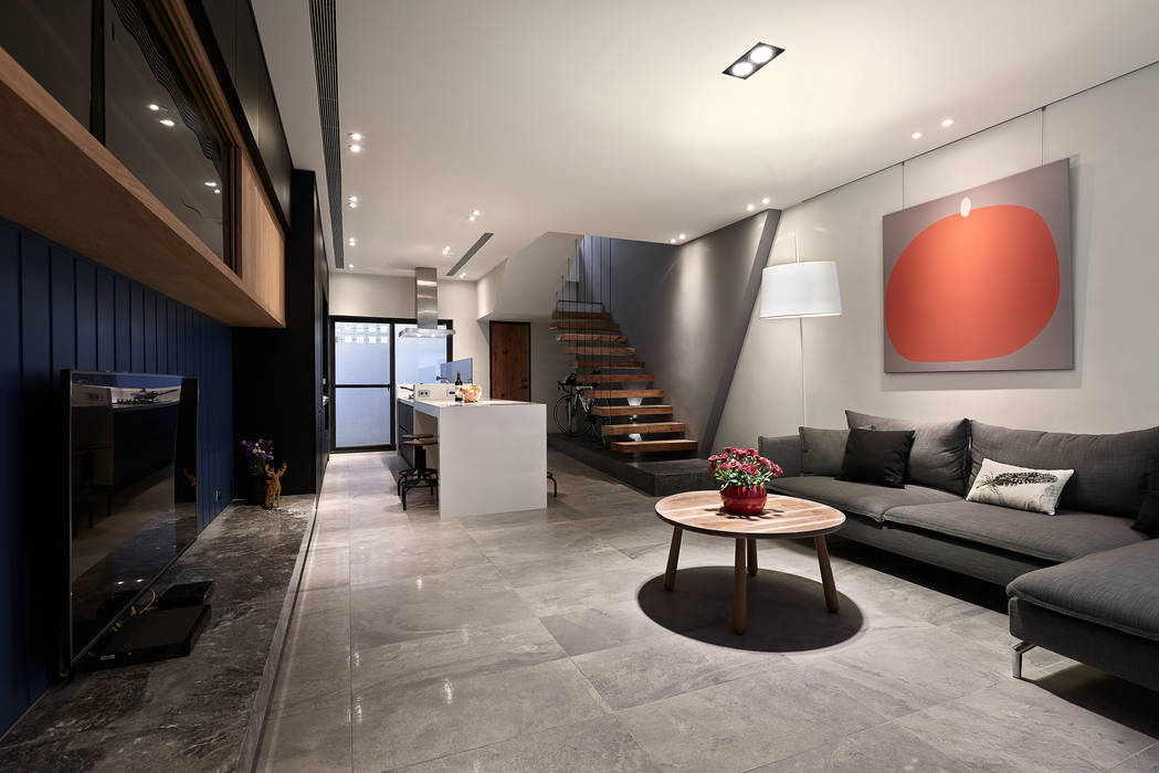 客廳黃巢設計工務店 戴小芹建築師事務所现代客厅設計點子 靈感 圖片磁磚grey Homify