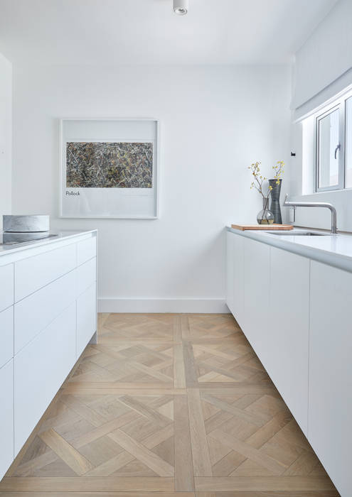 Minimalistic Kitchen Oggie Flooring Small kitchens Solid Wood Multicolored Versailles flooring panels