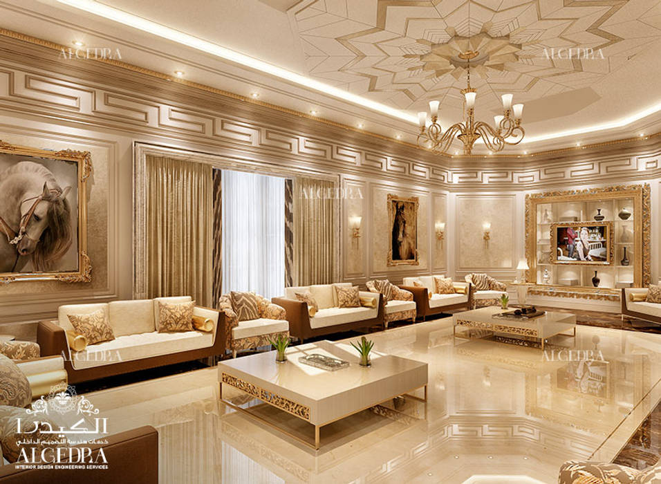 Luxury majlis design in Dubai, Algedra Interior Design Algedra Interior Design クラシックデザインの リビング