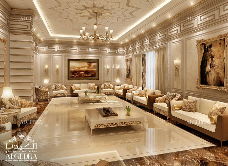 Luxury majlis design in Dubai, Algedra Interior Design Algedra Interior Design クラシックデザインの リビング