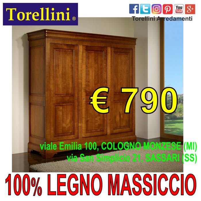 Mobili in legno Massello a Sassari (PREZZI), Torellini Arredamenti SASSARI OLBIA COLOGNO MONZESE Torellini Arredamenti SASSARI OLBIA COLOGNO MONZESE Colonial style bedroom Wardrobes & closets