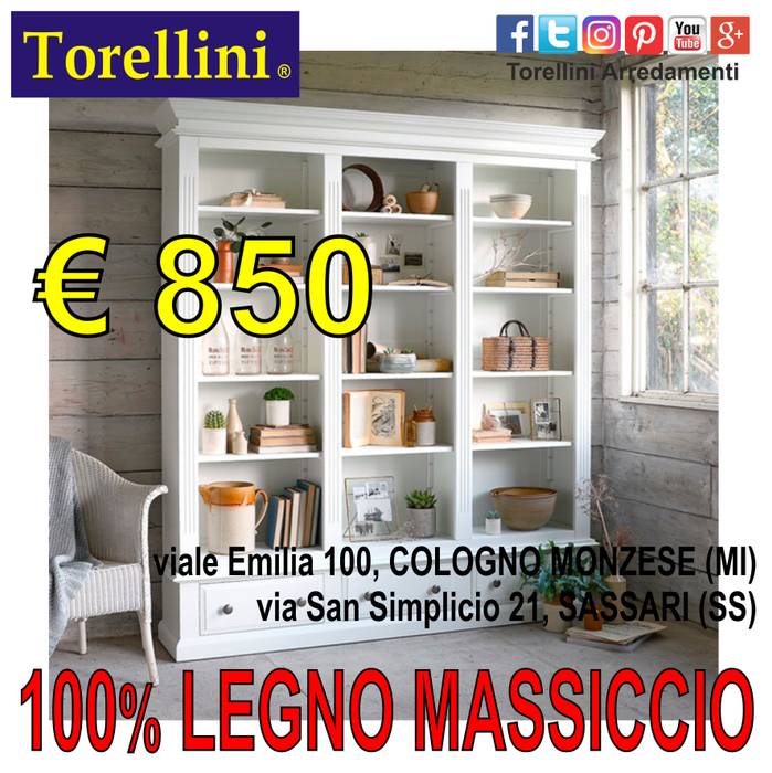 Mobili in Legno Massello a OLBIA, COSTA SMERALDA e PORTO CERVO, Torellini Arredamenti SASSARI OLBIA COLOGNO MONZESE Torellini Arredamenti SASSARI OLBIA COLOGNO MONZESE Study/office Cupboards & shelving