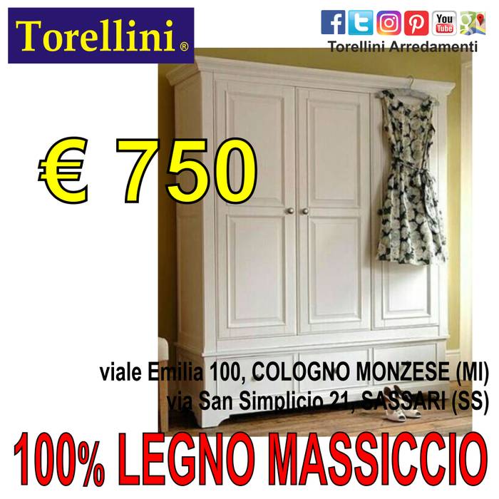 Mobili in Legno Massello a MILANO (Lombardia), Torellini Arredamenti SASSARI OLBIA COLOGNO MONZESE Torellini Arredamenti SASSARI OLBIA COLOGNO MONZESE Dormitorios de estilo clásico Armarios y cómodas