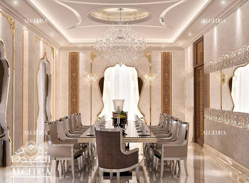 غرفة طعام ارستقراطية في مدينة دبي Algedra Interior Design غرفة السفرة