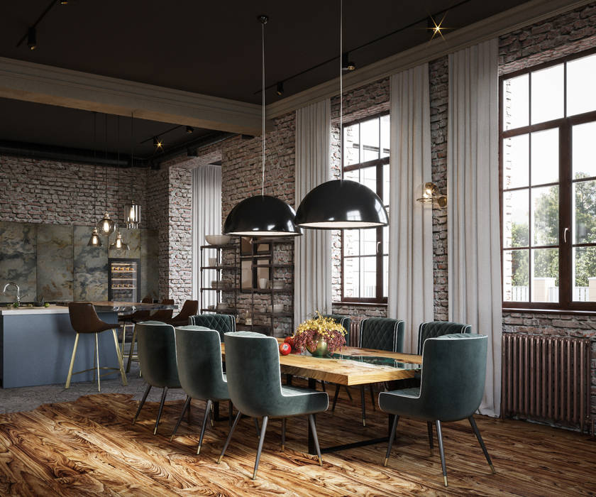 Cozy loft style VILLA IN SAINT-PETERSBURG, 600 M2, ANNAROMEO DESIGN ANNAROMEO DESIGN Industrial style dining room