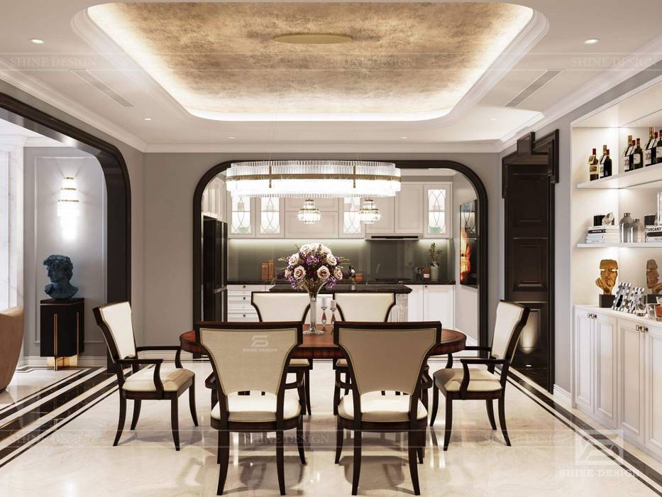 Thiết kế nội thất căn hộ Opal Saigon Pearl: Phong cách Tân cổ điển, SHINE DESIGN SHINE DESIGN 클래식스타일 다이닝 룸
