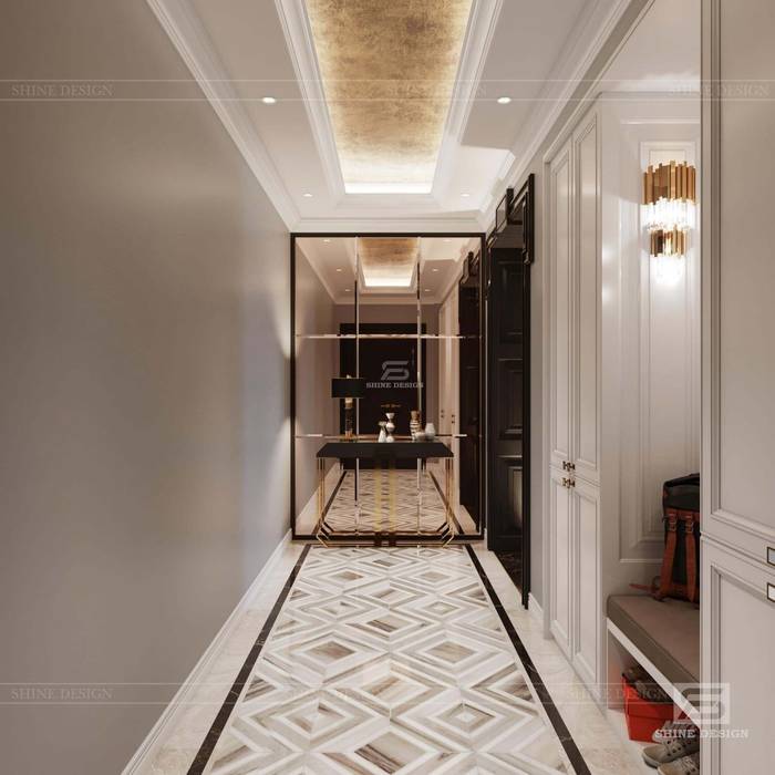 Thiết kế nội thất căn hộ Opal Saigon Pearl: Phong cách Tân cổ điển, SHINE DESIGN SHINE DESIGN ประตู