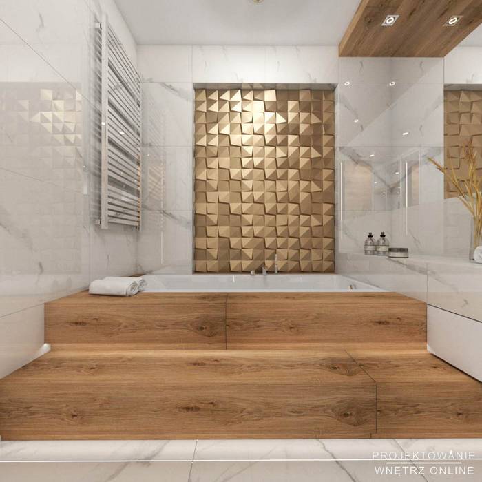 Łazienka w drewnie - styl glamour, Projektowanie Wnętrz Online Projektowanie Wnętrz Online Modern bathroom