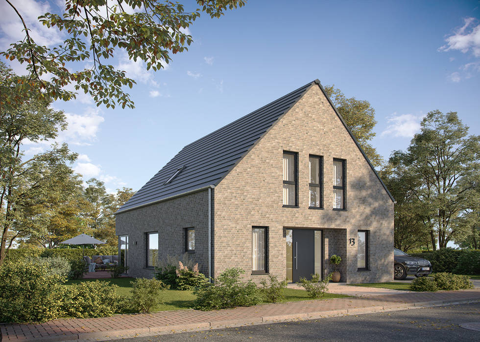 Fotorealistische Darstellung eines Einfamilienhauses, build Architektur-Visualisierung UG build Architektur-Visualisierung UG Prefabricated Home Bricks