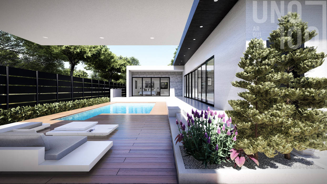 Casa al aire libre, UNO100 Arquitectura UNO100 Arquitectura Modern terrace