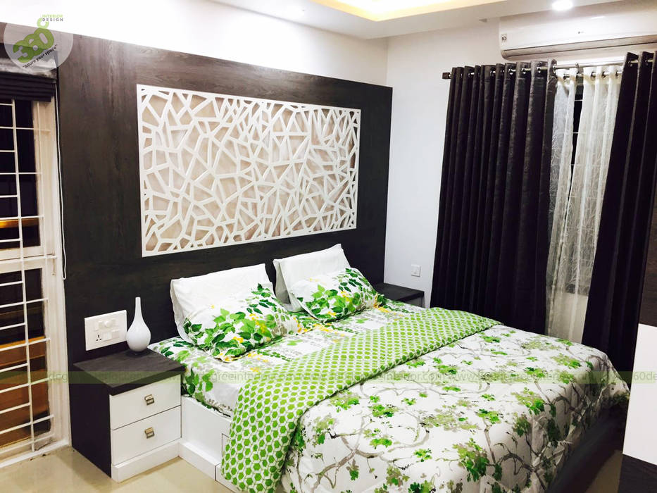 Master bedroom—cot work with side table 360 degree interior modern bathroom plywood wood effect