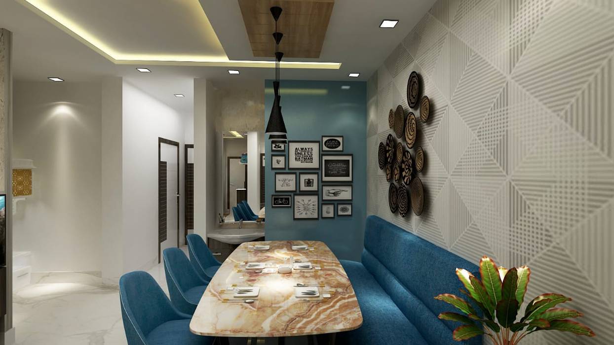 DINING AREA I DECORE INTERIORS Modern dining room Marble Blue dining table design