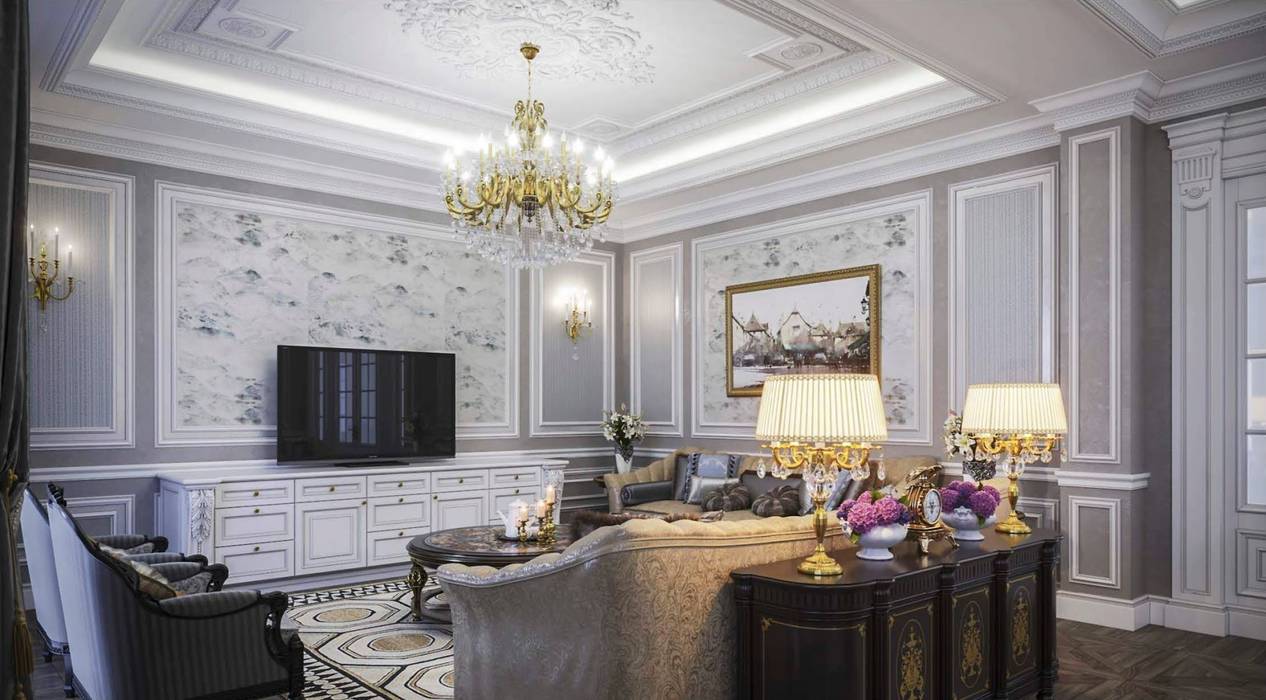 Дизайн гостиной в серых тонах от Mirt, Международная компания "Мирт" Международная компания 'Мирт' Living room