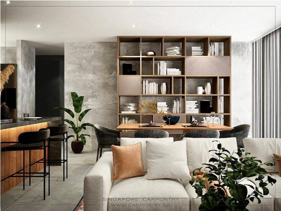 Swanky Luxury @ Keppel Bay Condominium Singapore Carpentry Interior Design Pte Ltd Modern living room Wood Wood effect