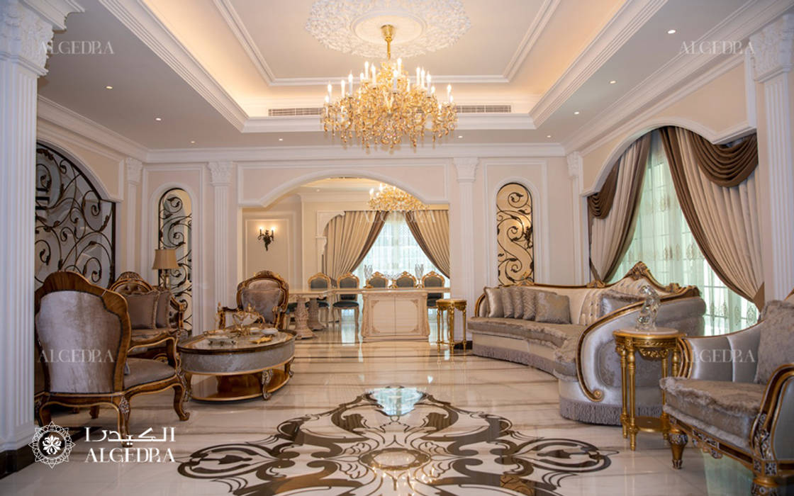 Classic style villa in Dubai, Algedra Interior Design Algedra Interior Design Living room majlis design, classic style villa, luxury interior design, palace design, dubai interior design, living room interior design, interior designer dubai, interior decoration in dubai