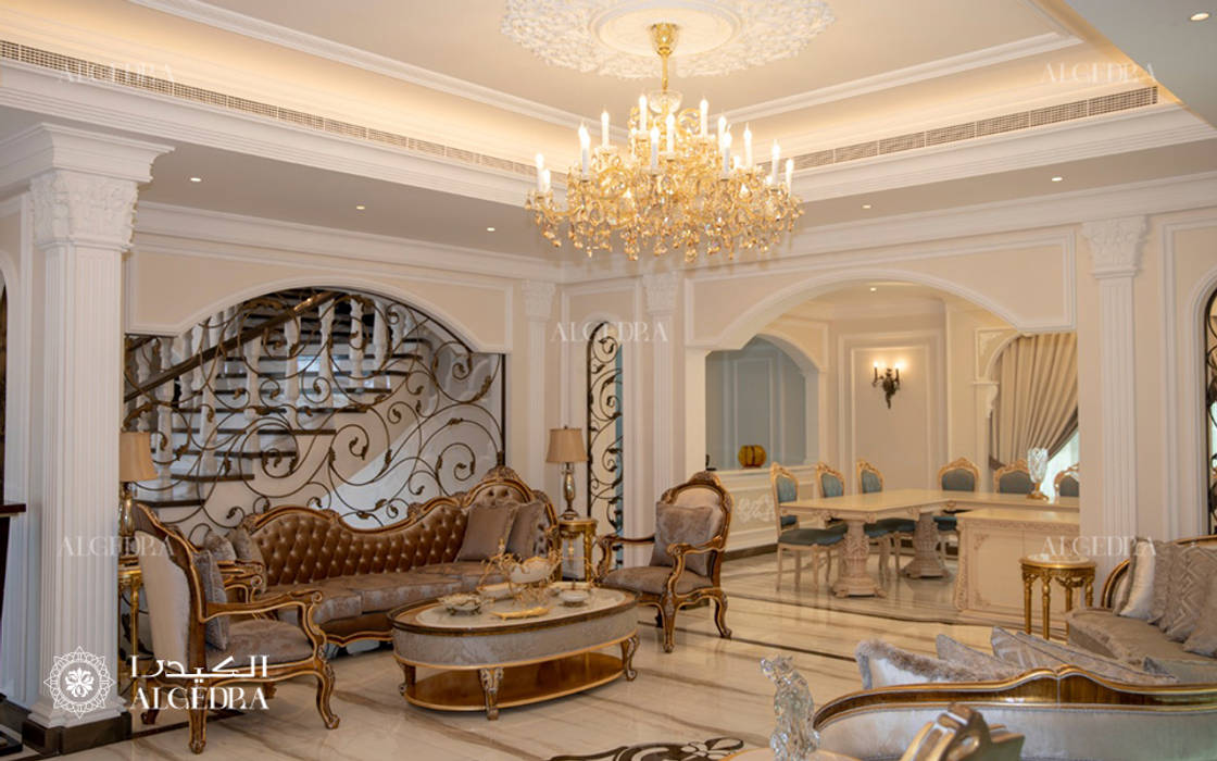 Dubai'de klasik tarzda villa, Algedra Interior Design Algedra Interior Design Klasik Oturma Odası