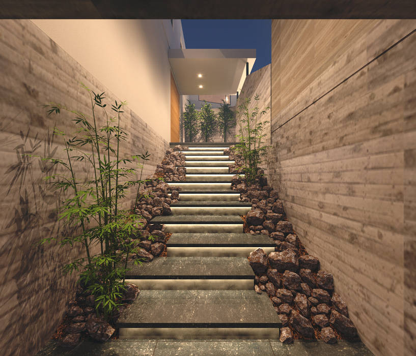 勹の家 暮らしと緑を包み込む家, 株式会社seki.design 株式会社seki.design Modern corridor, hallway & stairs