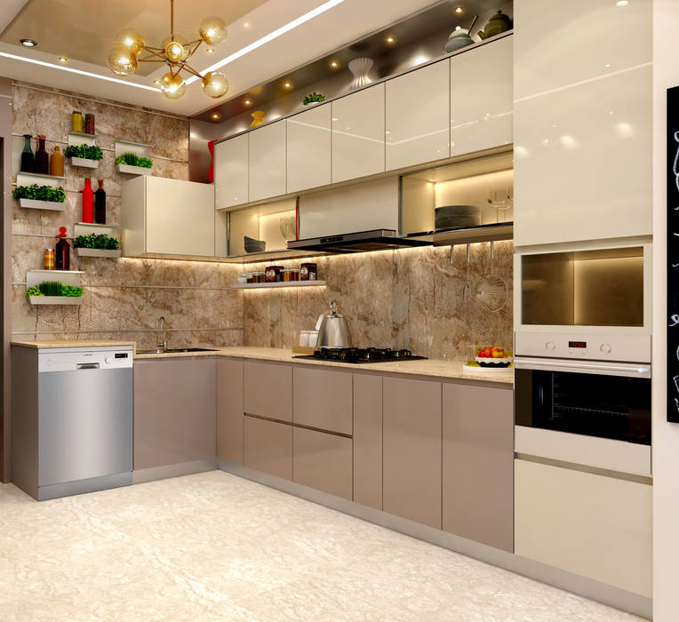 Mr. Sunny Roy's Luxury Modern Kitchen | Kolkata West Bengal | CDI CUSTOM DESIGN INTERIORS PVT. LTD. 現代廚房設計點子、靈感&圖片 磁磚