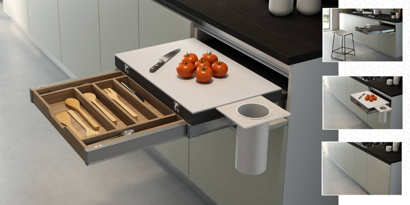 Sistemi multifunzionali salvaspazio, Atim Spa Atim Spa Cocinas de estilo moderno Aluminio/Cinc Mesadas de cocina