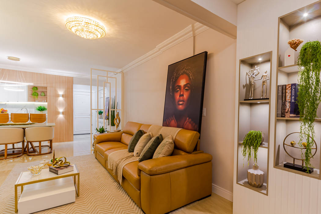 Apartamento clean, moderno e com muito aconchego, Joana Castilho Arquitetura Joana Castilho Arquitetura Modern living room