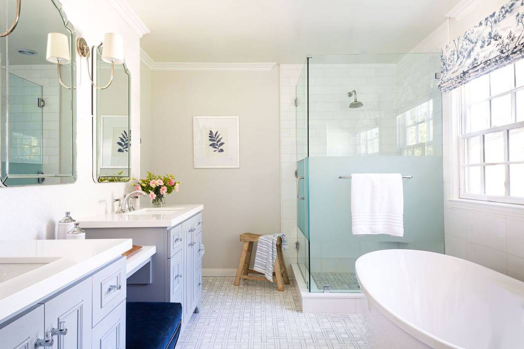 Colorful interior remodel Peltier Interiors Classic style bathroom