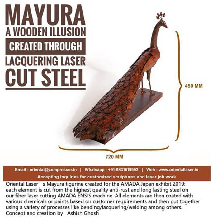 mayura mrittika, the sculpture Asian style living room Metal Brown laser cut /iron sculpture/peacock sculpture