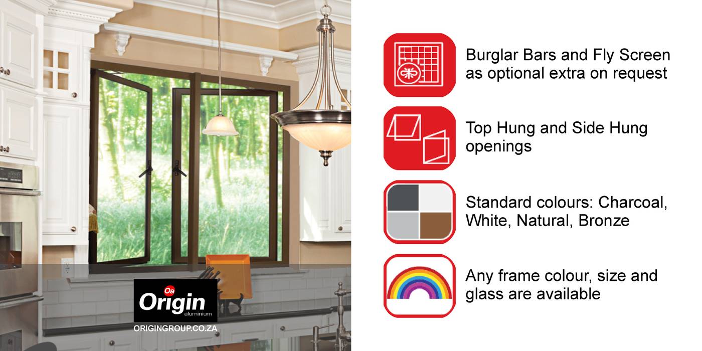 Casement Window Range, Origin Aluminium (Pty) Ltd Origin Aluminium (Pty) Ltd Puertas y ventanas de estilo moderno Aluminio/Cinc