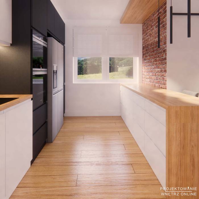 Nowoczesny wystrój salonu z aneksem kuchennym, Projektowanie Wnętrz Online Projektowanie Wnętrz Online Livings de estilo moderno