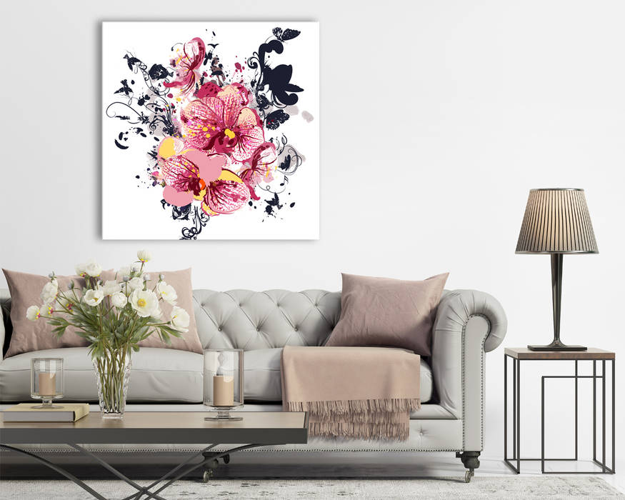 Quadro moderno fiori “ORCHIDEE E FARFALLE” – Arte – Stampa su tela INTERNI & DECORI Soggiorno moderno Legno Effetto legno stampe su tela, quadri moderni, quadri stampati, orchidee, farfalle