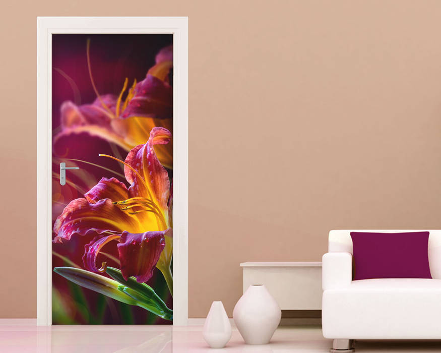 Decorazione per porte "DELICATI LILIUM" – Fiori – Adesivo per porte INTERNI & DECORI Soggiorno moderno PVC adesivi per porte, door covers, lilium, natura,fiori