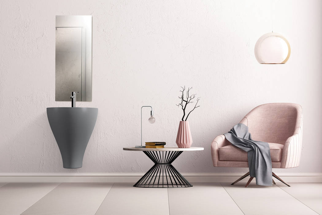Lavabo bagno sospeso moderno in ceramica fatto in Italia, eto' eto' Moderne Badezimmer Keramik Grau