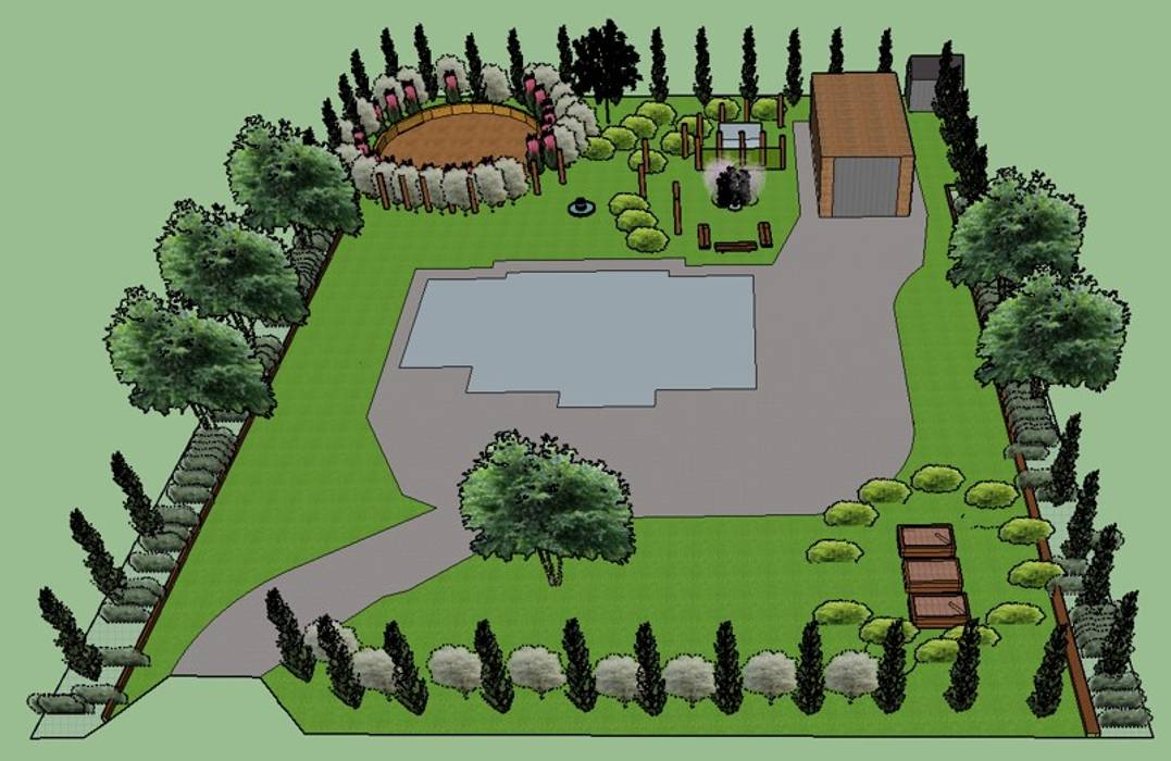 3D software elevation of whole garden The Rooted Concept Garden Designs by Deborah Biasoli Rustic style garden