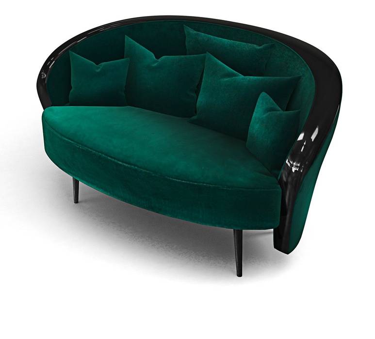 Sofá de 2 lugares Emerald MURANTI Furniture Salas de estar modernas Têxtil Ambar/dourado Sofá, lacado, veludo, verde,Sofás e divãs