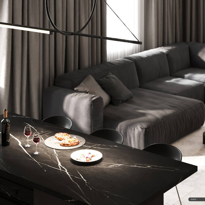Гостиная УММ5 Дизайн интерьера Калининград Гостиная в стиле модерн дизайн гостиной, интерьер гостиной, гостиная-кухня, современный дизайн, современный интерьер, светлый диван, тв-зона