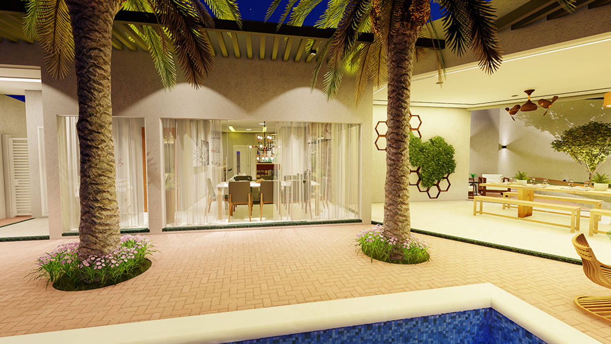 Uma residência luxuosa com piscinas, terraço ideal para desfrutar com os amigos., Júnior Ervilha Arquitetura Júnior Ervilha Arquitetura Jardins modernos