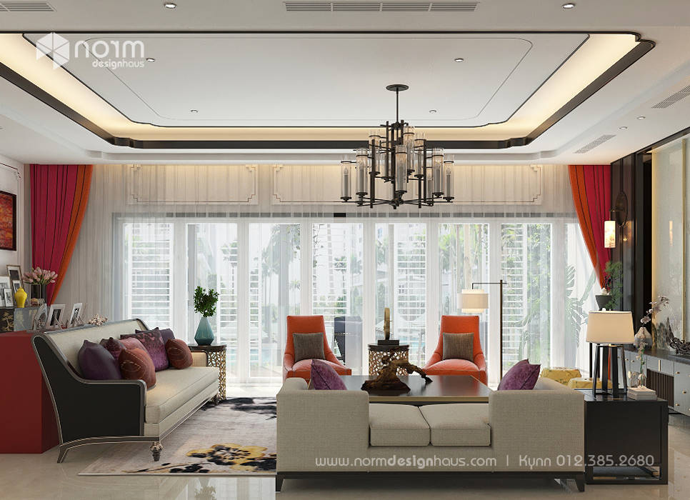 Pavilion Hilltop, Indochine Style Norm designhaus Living room Interior design Malaysia, Indochine design style